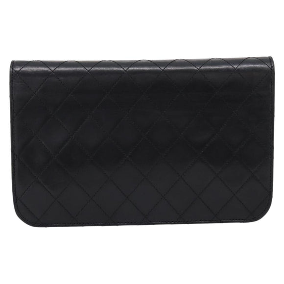CHANEL Matelasse Chain Shoulder Bag Lamb Skin Black Gold CC Auth bs31111