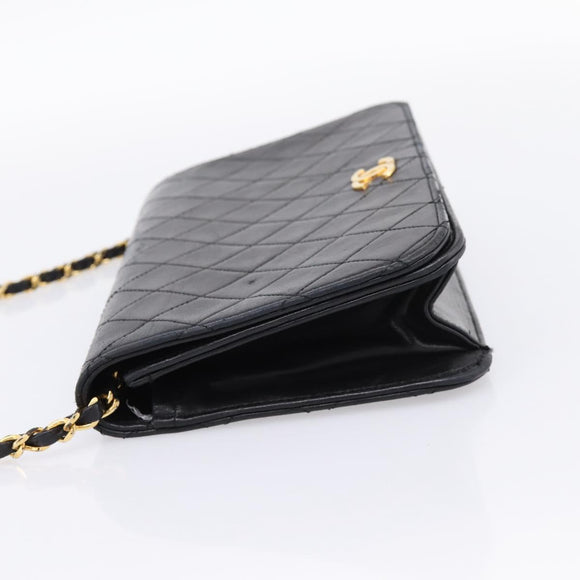 CHANEL Matelasse Chain Shoulder Bag Lamb Skin Black Gold CC Auth bs31111