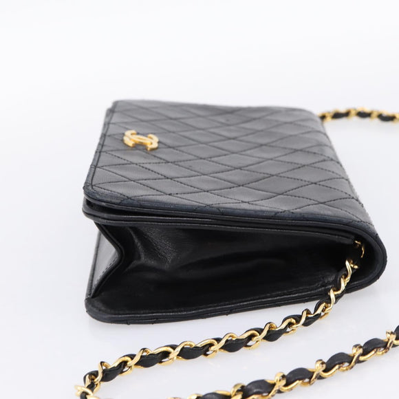 CHANEL Matelasse Chain Shoulder Bag Lamb Skin Black Gold CC Auth bs31111