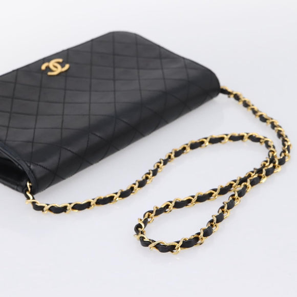 CHANEL Matelasse Chain Shoulder Bag Lamb Skin Black Gold CC Auth bs31111