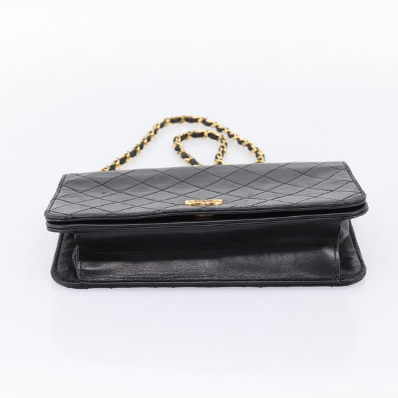 CHANEL Matelasse Chain Shoulder Bag Lamb Skin Black Gold CC Auth bs31111