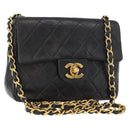 CHANEL Matelasse 17 Chain Shoulder Bag Lamb Skin Black Gold CC Auth bs31113-1