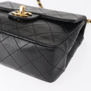 CHANEL Matelasse 17 Chain Shoulder Bag Lamb Skin Black Gold CC Auth bs31113-11