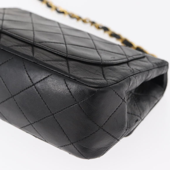 CHANEL Matelasse 17 Chain Shoulder Bag Lamb Skin Black Gold CC Auth bs31113
