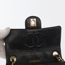CHANEL Matelasse 17 Chain Shoulder Bag Lamb Skin Black Gold CC Auth bs31113-15
