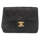 CHANEL Matelasse 17 Chain Shoulder Bag Lamb Skin Black Gold CC Auth bs31113-2