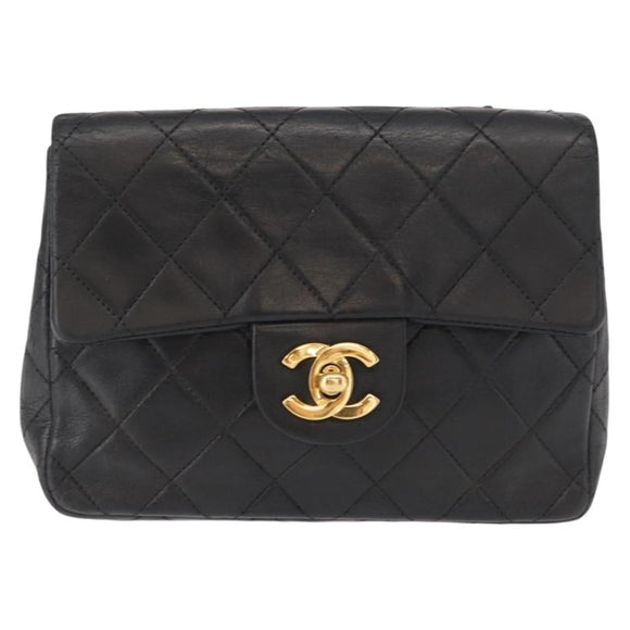 CHANEL Matelasse 17 Chain Shoulder Bag Lamb Skin Black Gold CC Auth bs31113