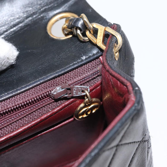 CHANEL Matelasse 17 Chain Shoulder Bag Lamb Skin Black Gold CC Auth bs31113