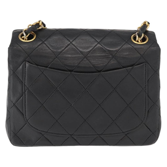 CHANEL Matelasse 17 Chain Shoulder Bag Lamb Skin Black Gold CC Auth bs31113