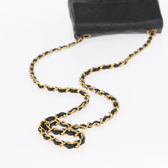 CHANEL Matelasse 17 Chain Shoulder Bag Lamb Skin Black Gold CC Auth bs31113
