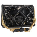 CHANEL Matelasse Chain Shoulder Bag Enamel Black Gold CC Auth bs31115-1
