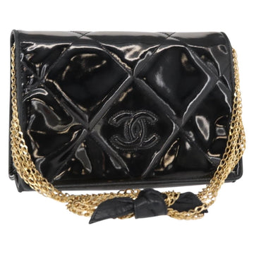 CHANEL Matelasse Chain Shoulder Bag Enamel Black Gold CC Auth bs31115