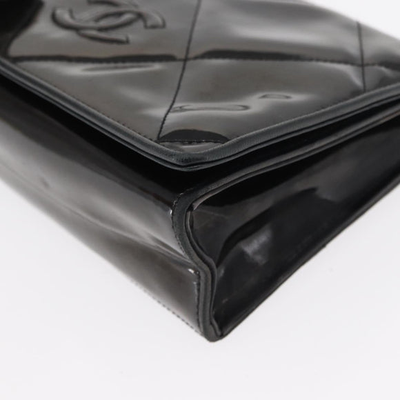 CHANEL Matelasse Chain Shoulder Bag Enamel Black Gold CC Auth bs31115