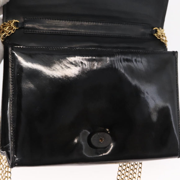 CHANEL Matelasse Chain Shoulder Bag Enamel Black Gold CC Auth bs31115