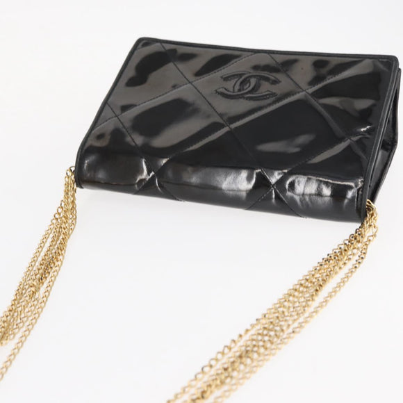 CHANEL Matelasse Chain Shoulder Bag Enamel Black Gold CC Auth bs31115