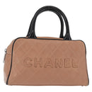 CHANEL Matelasse Hand Bag Caviar Skin Beige Silver CC Auth bs31117-1