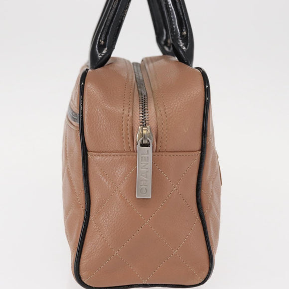 CHANEL Matelasse Hand Bag Caviar Skin Beige Silver CC Auth bs31117