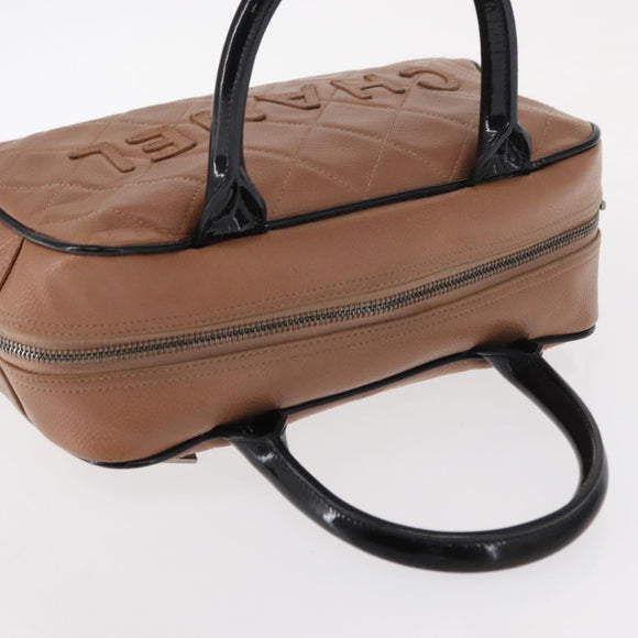 CHANEL Matelasse Hand Bag Caviar Skin Beige Silver CC Auth bs31117