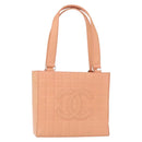 CHANEL Choco Bar Hand Bag Lamb Skin Beige CC Auth bs31118-1