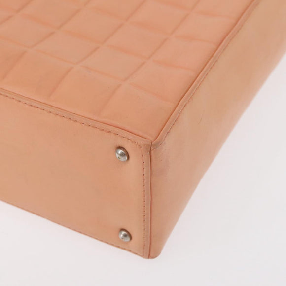 CHANEL Choco Bar Hand Bag Lamb Skin Beige CC Auth bs31118