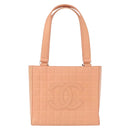 CHANEL Choco Bar Hand Bag Lamb Skin Beige CC Auth bs31118-2