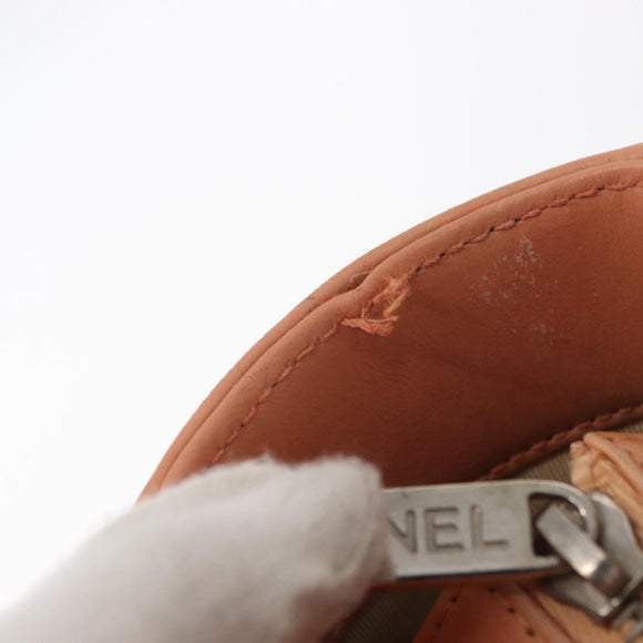 CHANEL Choco Bar Hand Bag Lamb Skin Beige CC Auth bs31118