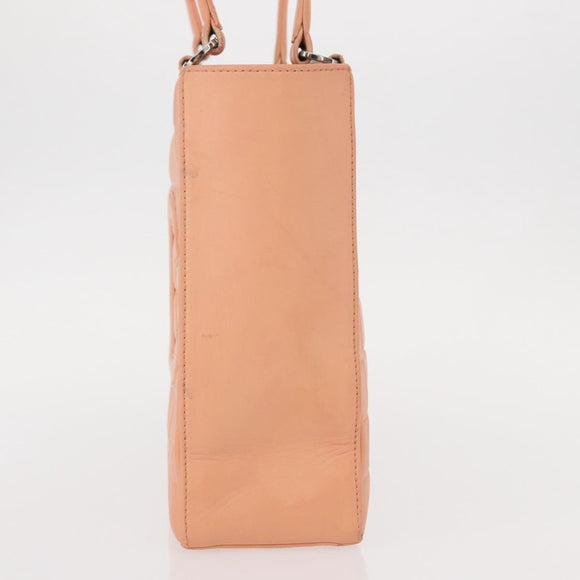 CHANEL Choco Bar Hand Bag Lamb Skin Beige CC Auth bs31118