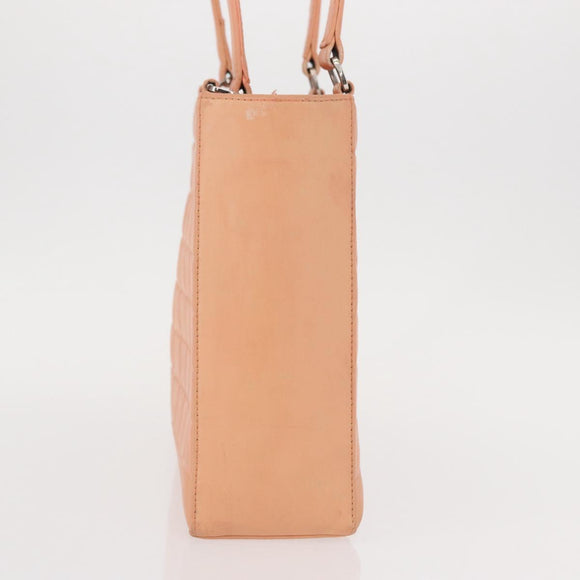 CHANEL Choco Bar Hand Bag Lamb Skin Beige CC Auth bs31118