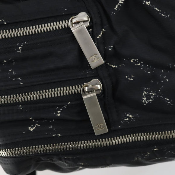CHANEL New Travel Line Hand Bag Nylon Black Silver CC Auth bs31119