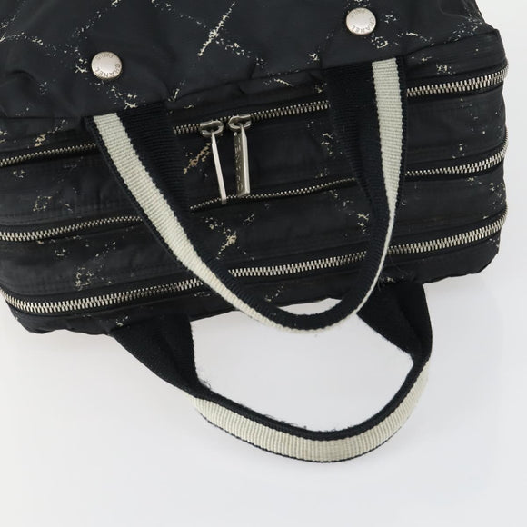 CHANEL New Travel Line Hand Bag Nylon Black Silver CC Auth bs31119