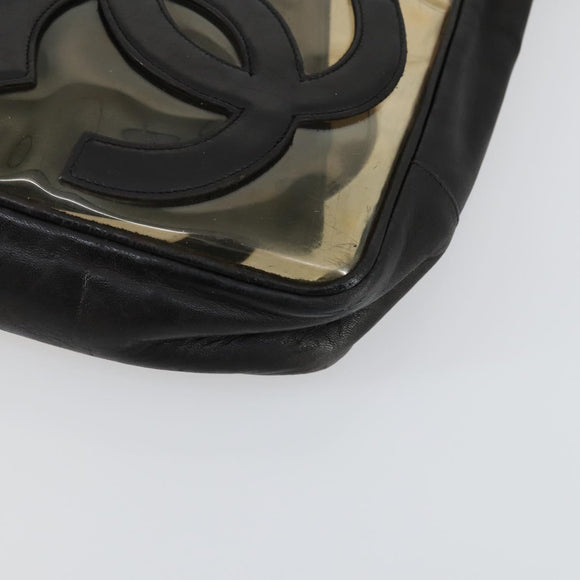 CHANEL Tote Bag Vinyl Black Gold CC Auth bs31121