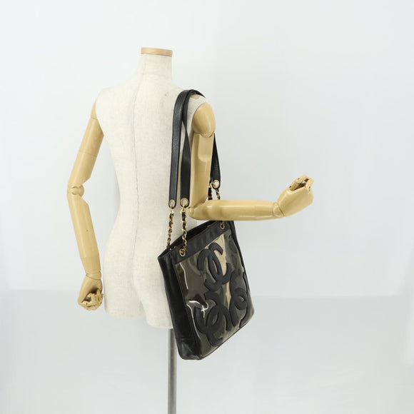 CHANEL Tote Bag Vinyl Black Gold CC Auth bs31121