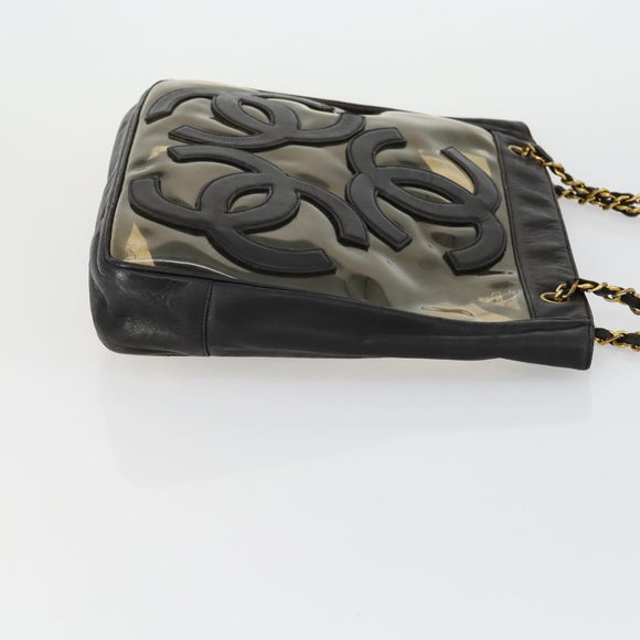 CHANEL Tote Bag Vinyl Black Gold CC Auth bs31121