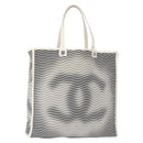 CHANEL Tote Bag Canvas White Black CC Auth bs31123-1
