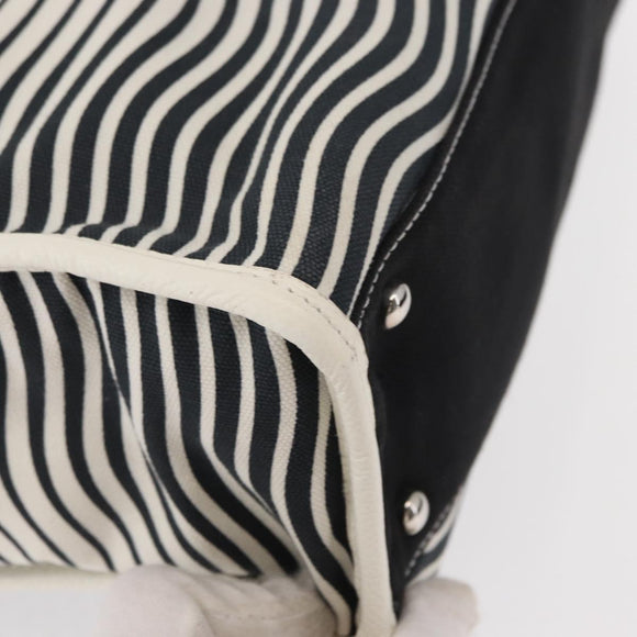 CHANEL Tote Bag Canvas White Black CC Auth bs31123