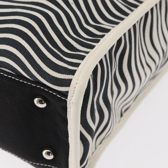 CHANEL Tote Bag Canvas White Black CC Auth bs31123