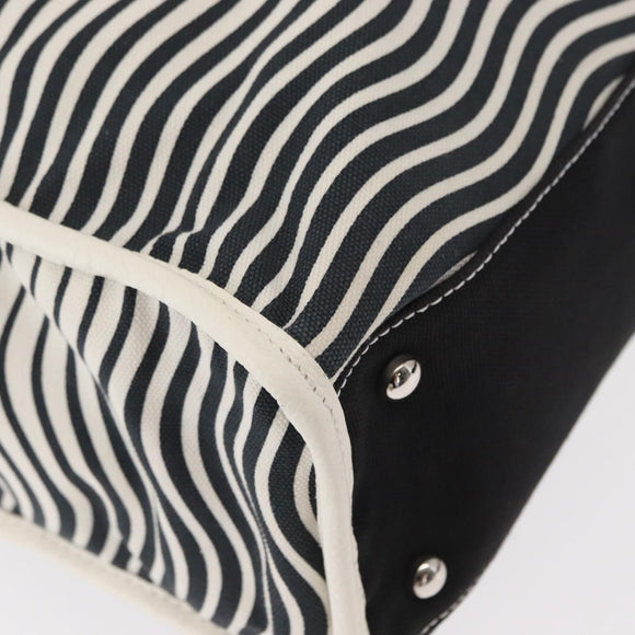 CHANEL Tote Bag Canvas White Black CC Auth bs31123