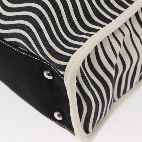 CHANEL Tote Bag Canvas White Black CC Auth bs31123