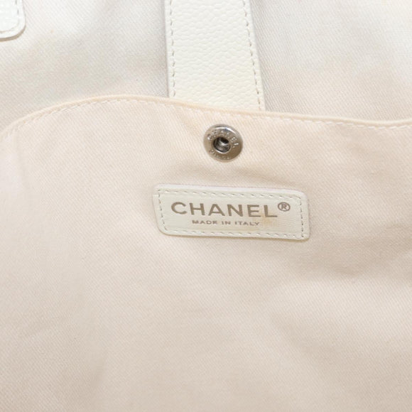 CHANEL Tote Bag Canvas White Black CC Auth bs31123