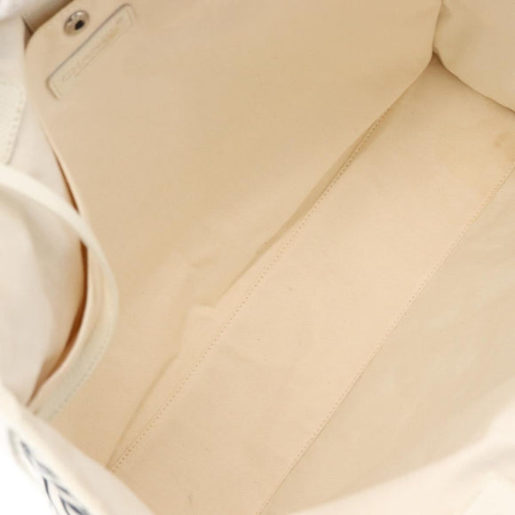 CHANEL Tote Bag Canvas White Black CC Auth bs31123