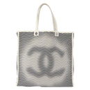 CHANEL Tote Bag Canvas White Black CC Auth bs31123-2