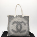CHANEL Tote Bag Canvas White Black CC Auth bs31123-22