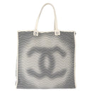 CHANEL Tote Bag Canvas White Black CC Auth bs31123-3