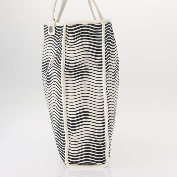 CHANEL Tote Bag Canvas White Black CC Auth bs31123