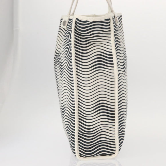 CHANEL Tote Bag Canvas White Black CC Auth bs31123