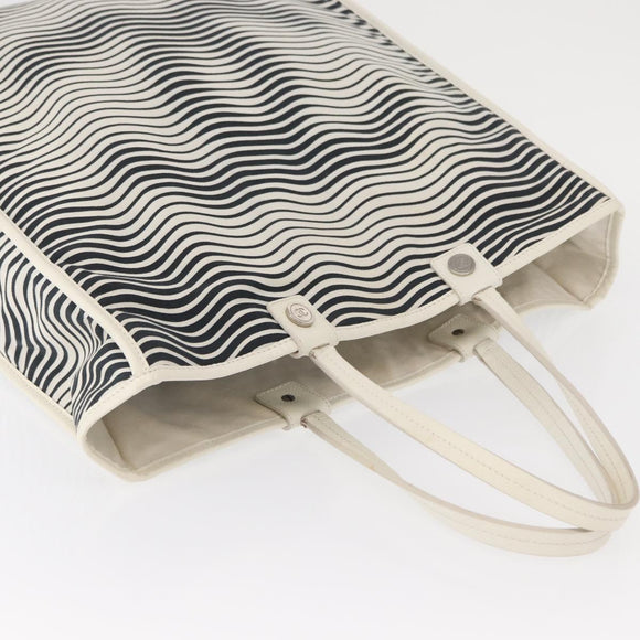 CHANEL Tote Bag Canvas White Black CC Auth bs31123