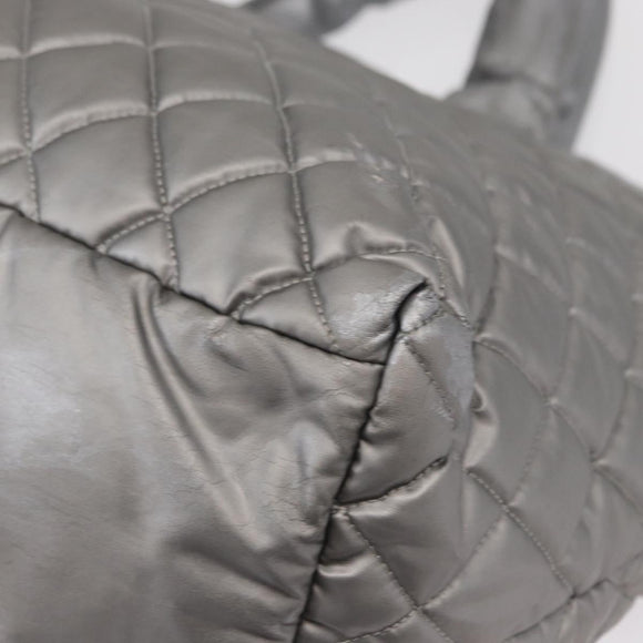 CHANEL Cococoon Tote Bag Nylon Gray Silver CC Auth bs31124