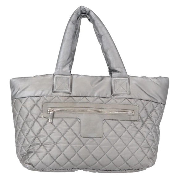 CHANEL Cococoon Tote Bag Nylon Gray Silver CC Auth bs31124