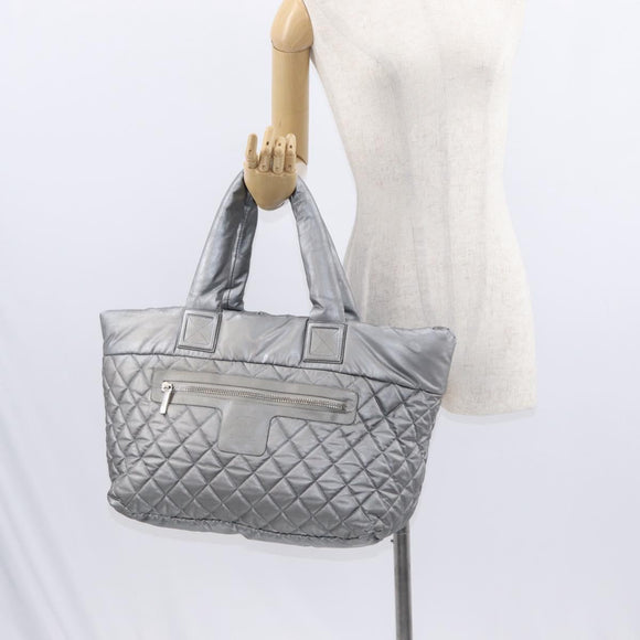 CHANEL Cococoon Tote Bag Nylon Gray Silver CC Auth bs31124