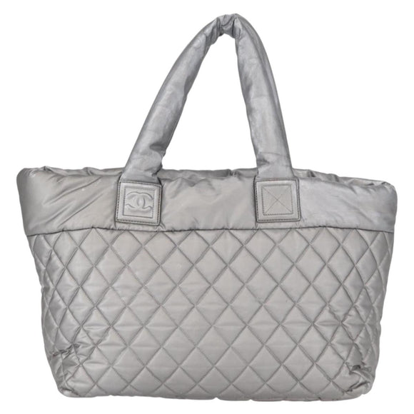 CHANEL Cococoon Tote Bag Nylon Gray Silver CC Auth bs31124